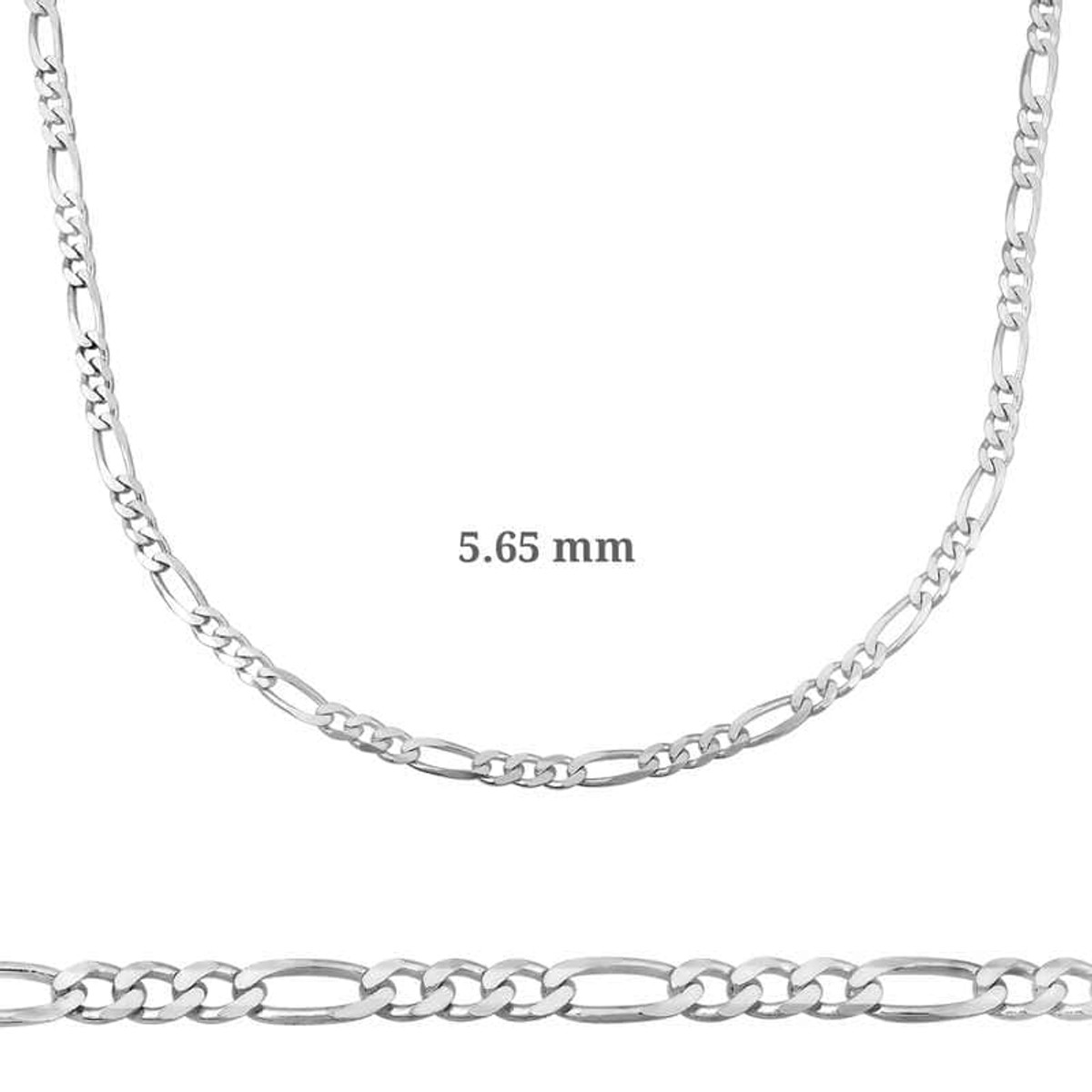 5.65 mm Gümüş Figaro Zincir - 160 mikron