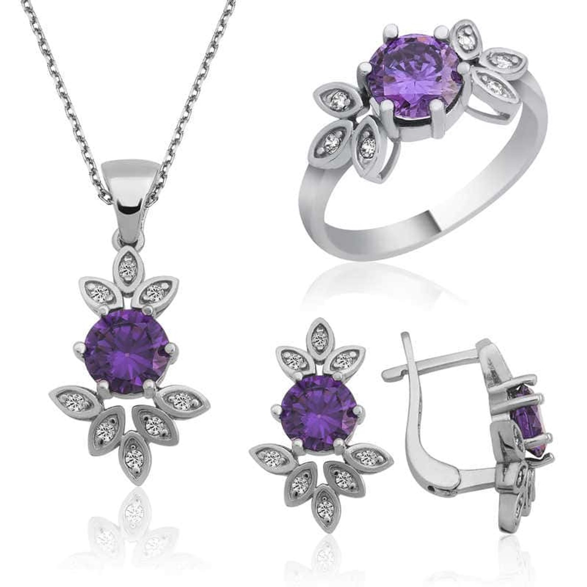 Gümüş Mor Taşlı Bayan Set