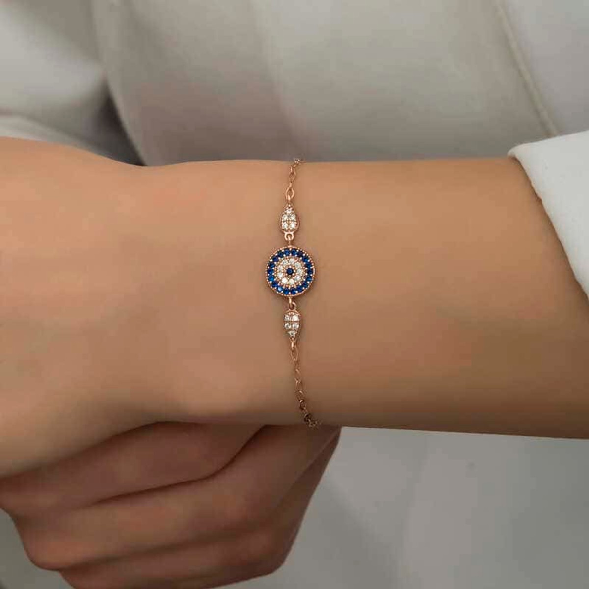 Gümüş Rose Nazar Boncuklu Kadın Bileklik